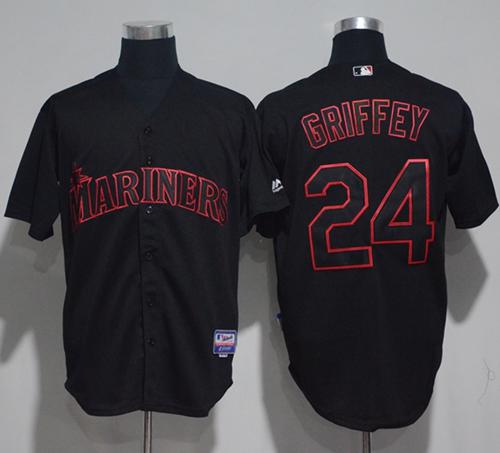 Mariners #24 Ken Griffey Black Strip Stitched MLB Jersey